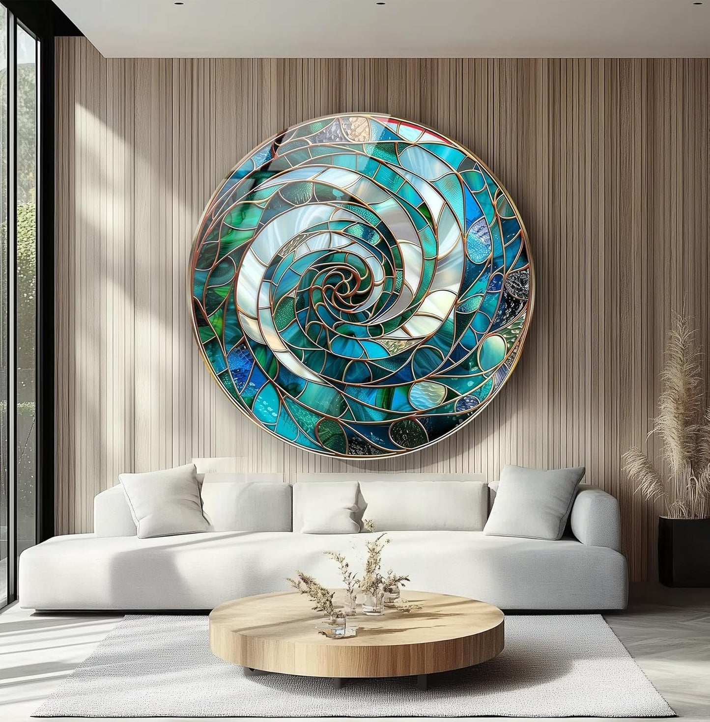 My Photostation.com 31.5''(80cm) Diameter Aqua Spiral Harmony Round Glass Wall Art Tempered Glass Printing Wall Decor Large Wall Art Wall Hangings
