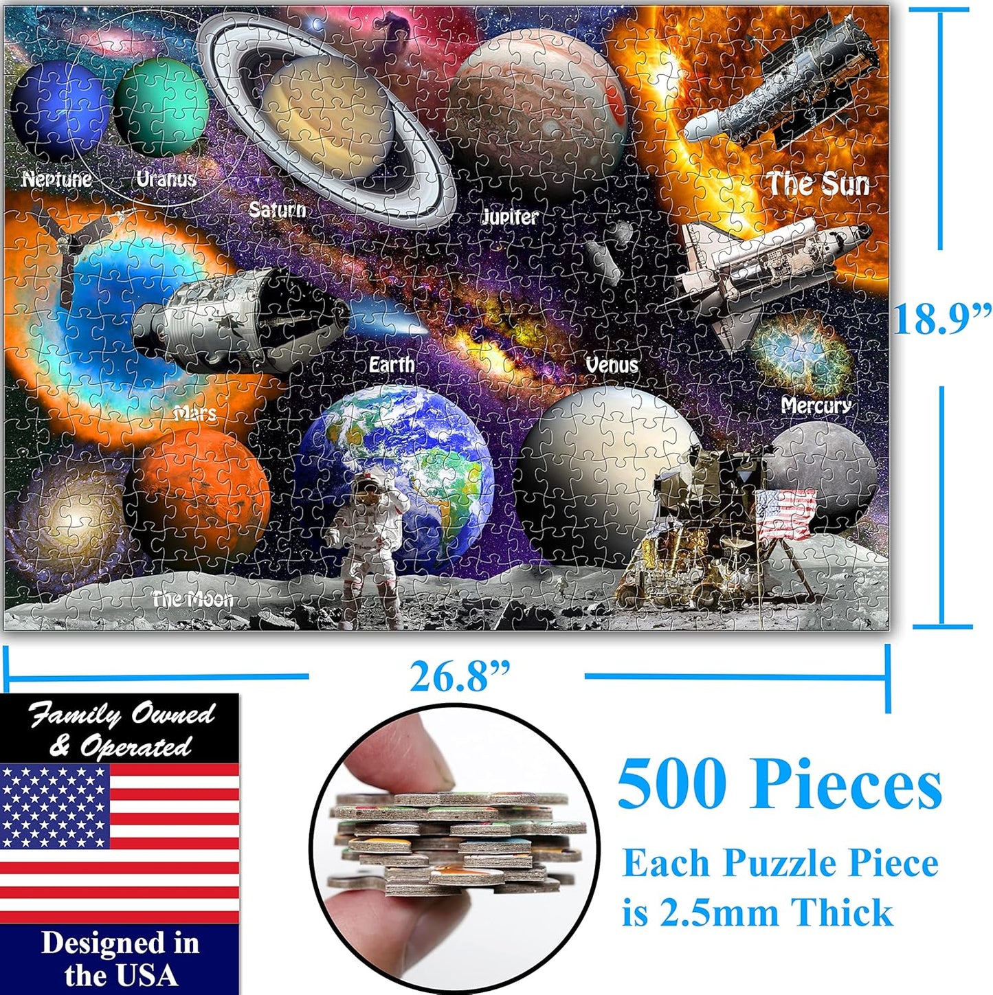 Think2Master Solar System & Space Exploration 500 Pieces Large Format Jigsaw Puzzle for Kids 12+, Teens, Adults & Families. Great Gift for stimulating Learning About Astronomy. Size: 26.8” X 18.9”