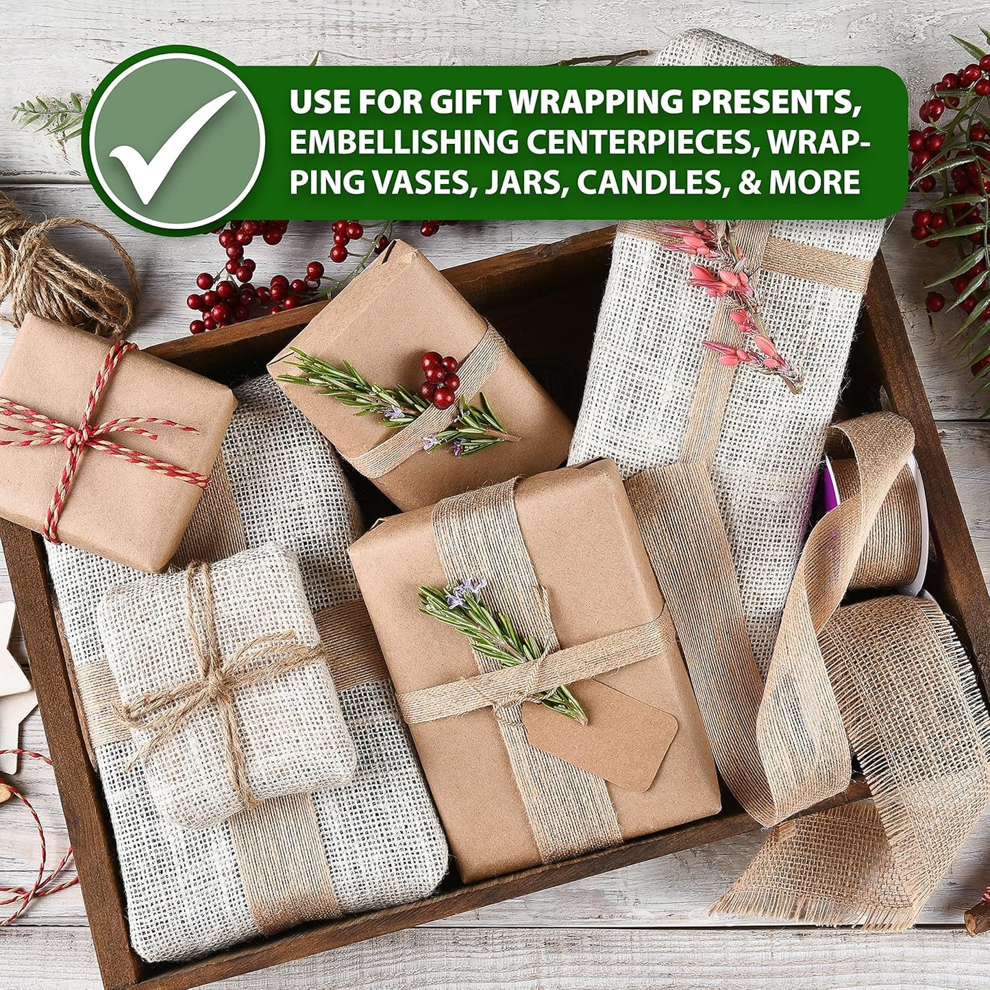 Mandala Crafts Turquoise Burlap Wired Ribbon 1.5 Inches Wide Jute Ribbons for Crafts - 10 Yds Roll Rustic Burlap Wrap Trim Ribbons for Wreaths Bows Party Decoration