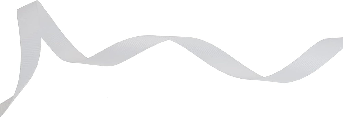 Solid Grosgrain Ribbon 25 Yard Each Roll 100% Polyester Woven Edge (5/8", White)