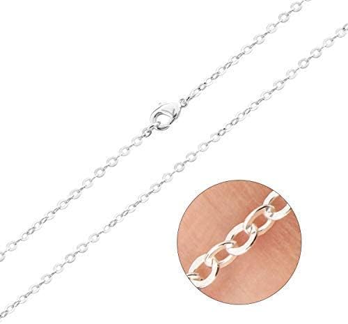 Wholesale 12 PCS Silver Plated Solid Brass Fine Flat Cable Chains Bulk for Jewelry Making 18-30 inches (26 Inch(2MM))