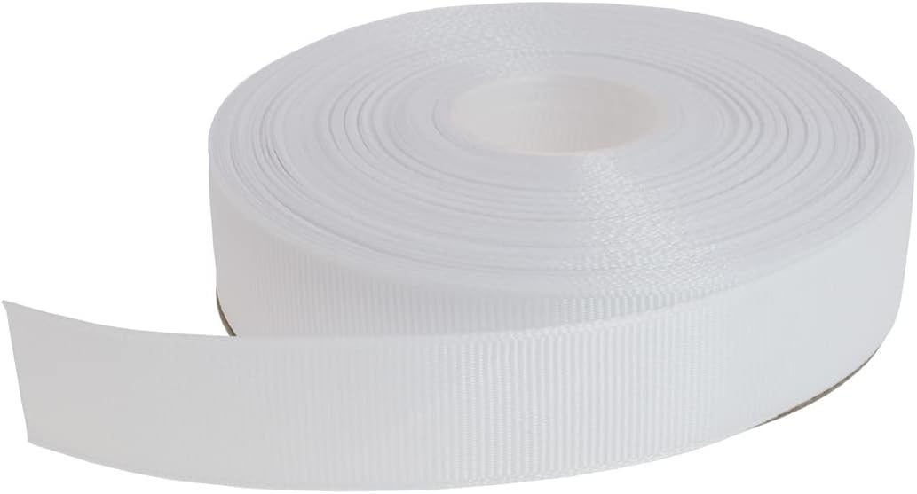 Solid Grosgrain Ribbon 25 Yard Each Roll 100% Polyester Woven Edge (1", White)