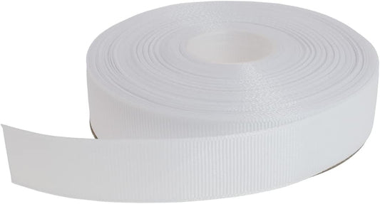 Solid Grosgrain Ribbon 25 Yard Each Roll 100% Polyester Woven Edge (1", White)