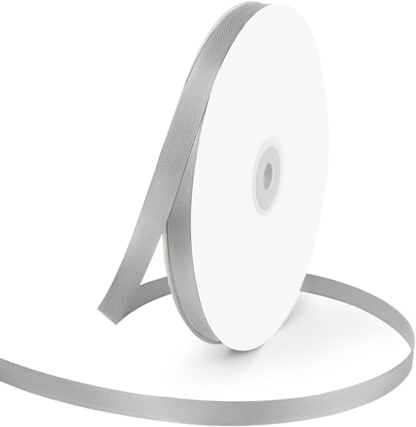 3/8" Wide x 100 Yards Single Face Polyester Satin Ribbon, Satin Ribbon for Crafts, Gift, Hair Bows, Wedding Party Decoration, Bow Making & Other Projects (Silvery)
