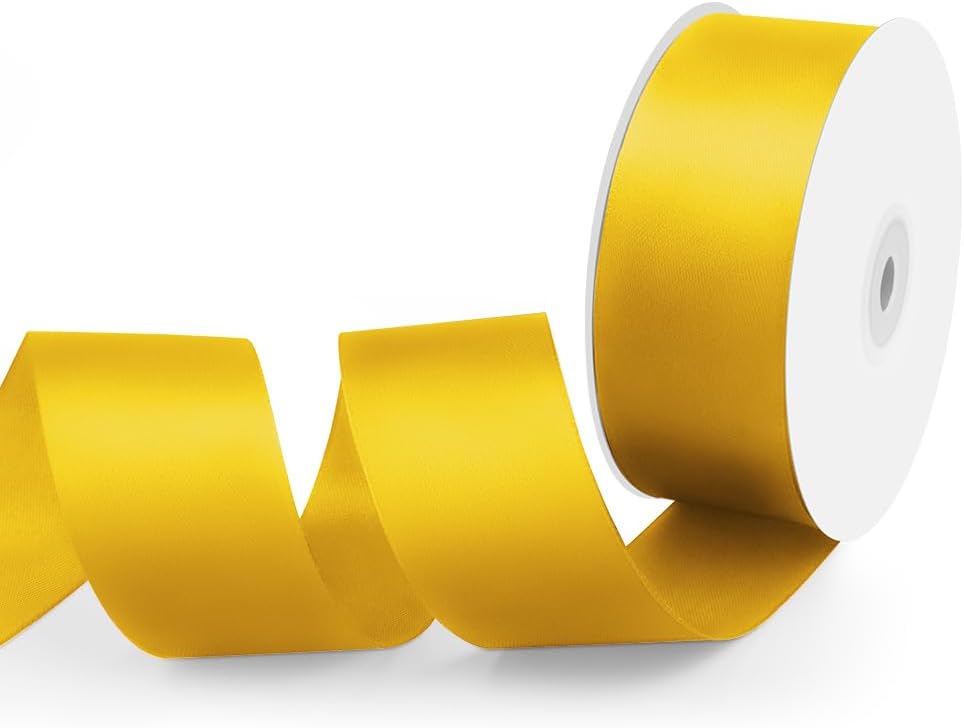 1-1/2" Width x 50 Yards Satin Fabric Ribbon, Yellow Ribbon Perfect for DIY Bows, Swags, Gift Wrapping, Craft, Flower Bouquet，Christmas and Party Decoration