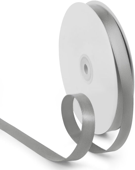 5/8 Inch 100 Yards Satin Ribbon Silver, Solid Color Fabric Ribbon for Gift Wrapping, Wedding, Polyester Gift Ribbon for Birthday Party Decoration, Craft, Hair, Floral, Sewing