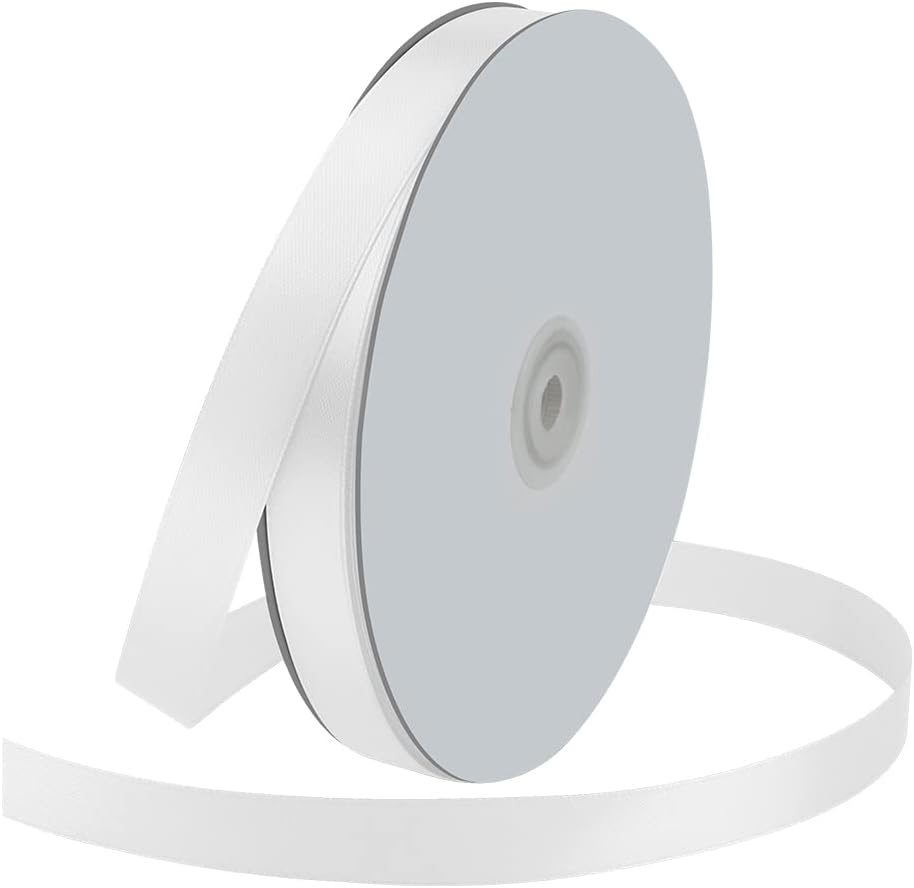 5/8" Wide x 100 Yards Single Face Polyester Satin Ribbon, Satin Ribbon for Crafts, Gift, Hair Bows, Wedding Party Decoration, Bow Making & Other Projects (White)