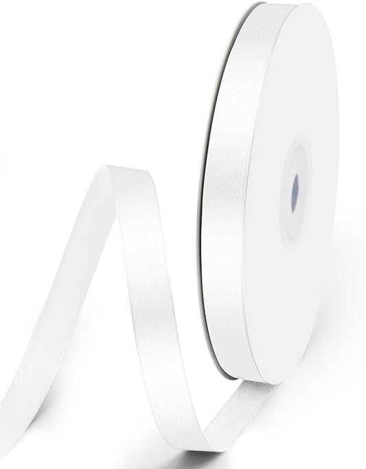 3/8" x 50 Yards Satin Ribbon - White Silk Ribbon with Spool - Ideal for Gift Wrapping, Floral Bouquets, Crafts, Wedding Party Decorations, Christmas and Sewing Projects