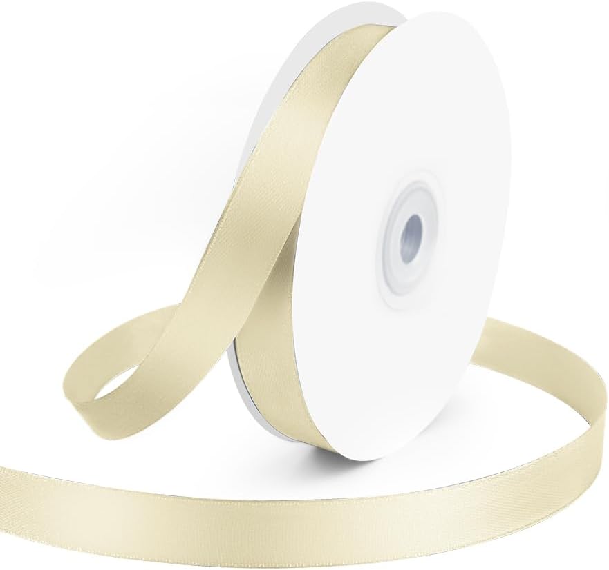 KMER LIFE 5/8" Wide x 50 Yards Ivory Single Faced Polyester Satin Ribbon - Perfect for Wedding Decor, Wreaths, Crafts, Gift Wrapping & Other Projects