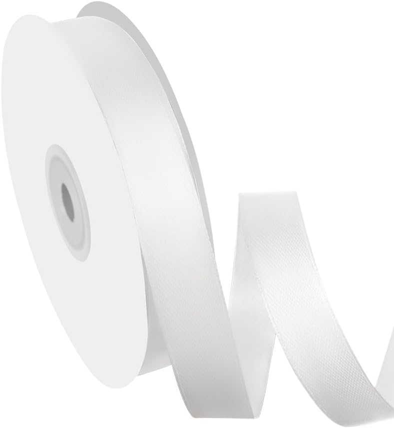 5/8" Width x 50 Yards Satin Fabric Ribbon, White Ribbon Perfect for DIY Bows, Swags, Gift Wrapping, Craft, Flower Bouquet，Christmas and Party Decoration