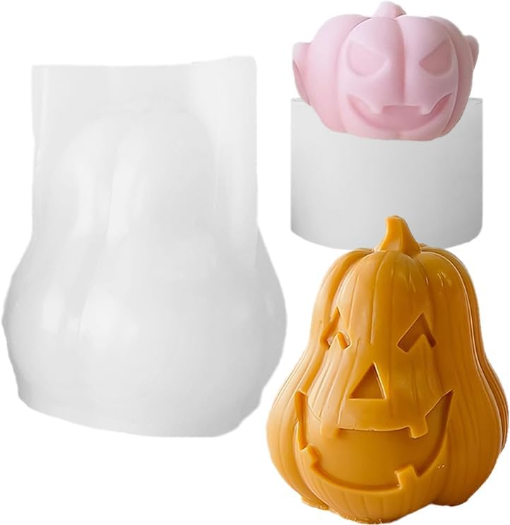 2 Pcs Halloween Candle Silicone Molds, DIY 3D Evil Pumpkin Candle Making Wax Mould Gypsum Ornament Resin Soap Chocolate Mold Home Decor