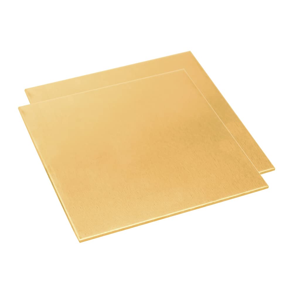 14 Gauge Brass Sheet，H62 Brass Plates Metal 0.059" Thickness x 3.9" Width x 3.9" Lenght, for Models, Crafts, Repairs, Electrical, 2Pcs