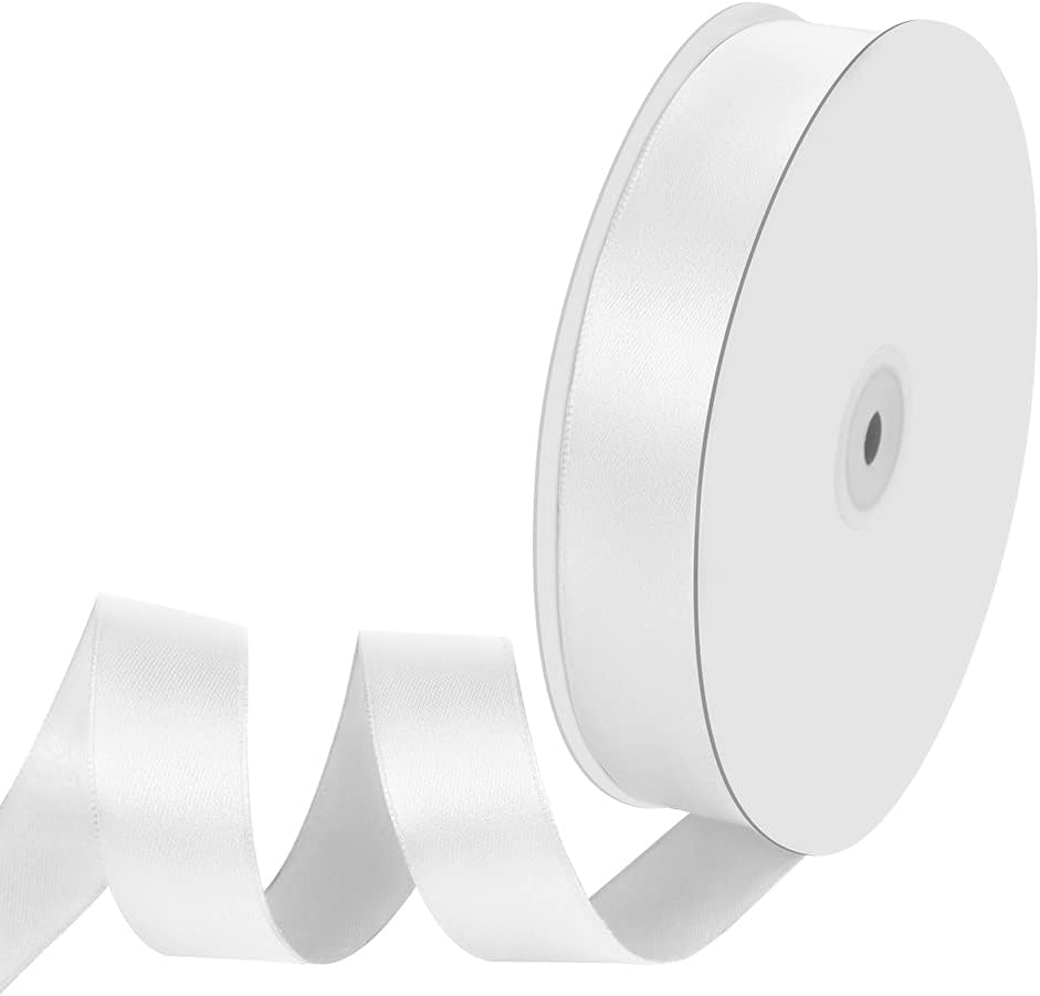 1" Width x 100 Yards Satin Ribbon, White Ribbon Perfect for DIY Craft, Bows, Gift Wrapping, Flower Bouquet, Valentine's Day, Christmas and Party Decoration