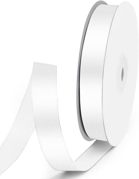 5/8" x 50 Yards Satin Ribbon - White Silk Ribbon with Spool - Ideal for Gift Wrapping, Floral Bouquets, Crafts, Wedding Party Decorations, Christmas and Sewing Projects