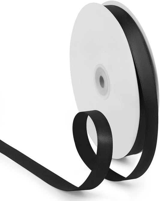 5/8 Inch 100 Yards Black Ribbon, Black Satin Ribbons for Gift Wrapping, Wedding, Birthday Party Decoration, Valentine's Day, Craft, Hair, Floral, Sewing