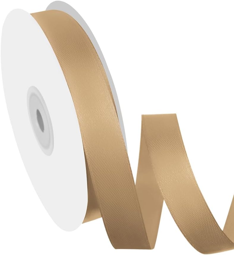 5/8" Width x 50 Yards Satin Fabric Ribbon, Champagne Gold Ribbon Perfect for DIY Bows, Swags, Gift Wrapping, Craft, Flower Bouquet，Christmas and Party Decoration