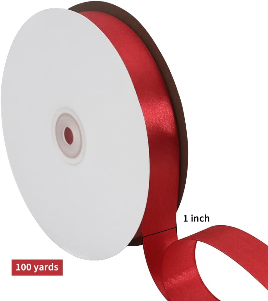 TONIFUL 1 Inch x 100yds Claret Red Satin Ribbon, Thin Solid Color Satin Ribbon for Gift Wrapping, Crafts, Hair Bows Making, Wedding Party Decoration, Invitation Cards, Floral Bouquets, Christmas