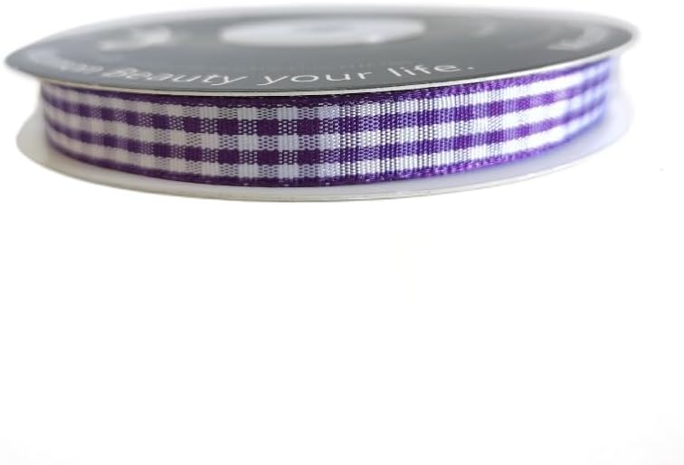Micomon Dark Purple and White Woven Edge Plaid Ribbon 100% Polyester Gingham Ribbon 25 Yards Each Roll (3/8",Grape)