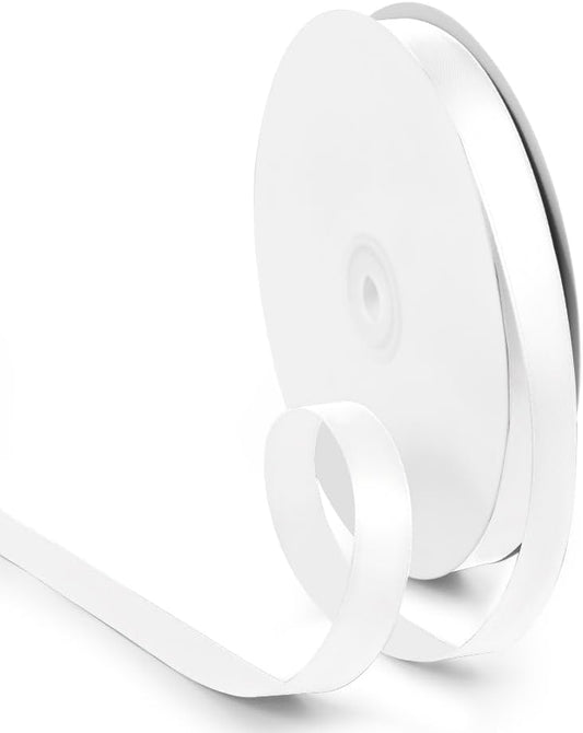 5/8 Inch 100 Yards White Ribbon, Fabric White Stain Ribbon for Gift Wrapping, Wedding and Birthday Party Decoration, Valentine's Day, Craft, Flower Bouquet, Sewing