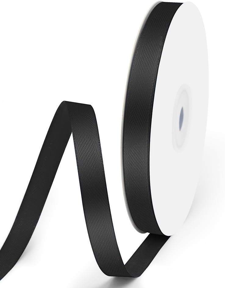 3/8" x 50 Yards Satin Ribbon - Black Silk Ribbon with Spool - Ideal for Gift Wrapping, Floral Bouquets, Crafts, Wedding Party Decorations, Christmas and Sewing Projects
