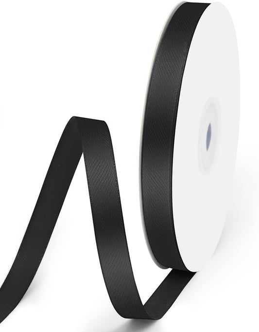 3/8" x 50 Yards Satin Ribbon - Black Silk Ribbon with Spool - Ideal for Gift Wrapping, Floral Bouquets, Crafts, Wedding Party Decorations, Christmas and Sewing Projects