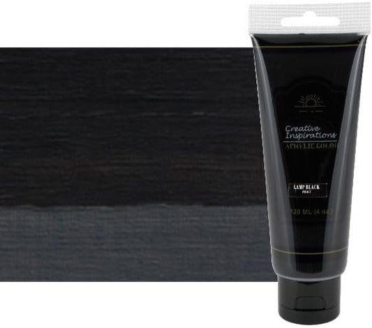 Creative Inspirations Acrylic Paint - Lamp Black - 120 mL Tube - Smooth & Creamy Consistency, Vibrant Pigmentation, Great Coverage for Artists - Clean Up with Soap & Water