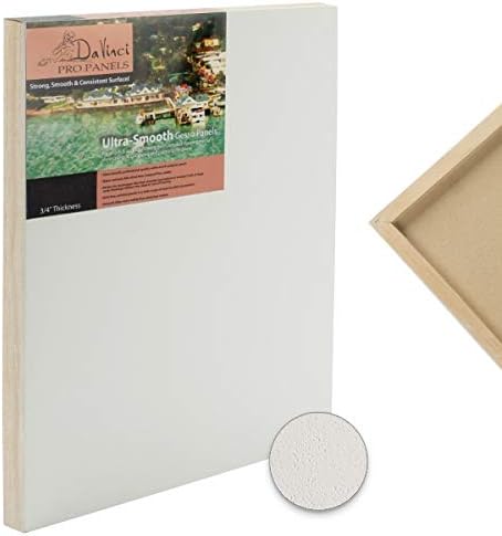 Da Vinci Pro Ultra Smooth Wood Canvas Gesso Board - 3/4" Deep, 14x18 Pack of 4 Single White Acrylic Polymer Gesso Panels for Painting Fine Portraits and Ultra Fine Detail Illustrations and Artwork