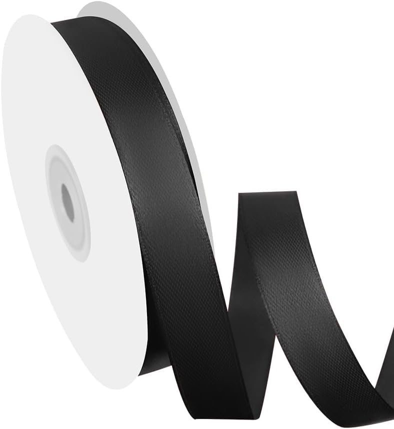 5/8" Width x 50 Yards Satin Fabric Ribbon, Black Ribbon Perfect for DIY Bows, Swags, Gift Wrapping, Craft, Flower Bouquet，Christmas and Halloween Party Decoration