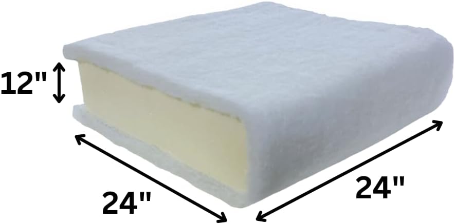 FoamRush 12" x 24" x 24" Seat Cushion Foam with Batting/Dacron (Cushion Seat Replacement) Made in USA