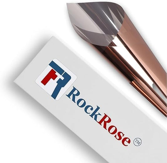 Rockrose Professional Window Tint for Home – One Way Privacy Window Film for Home Offices Heat Blocker Reflective Adhesive Mirror Tint with 99% UV Block – Bronze-Silver 12in x 100FT