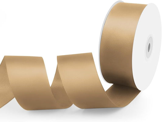 1-1/2" Width x 50 Yards Satin Fabric Ribbon, Champagne Gold Ribbon Perfect for DIY Bows, Swags, Gift Wrapping, Craft, Flower Bouquet，Christmas and Party Decoration