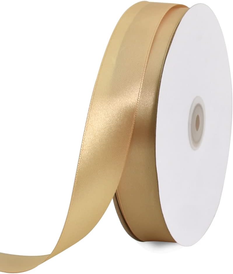 TONIFUL 1 Inch x 100yds Gold Satin Ribbon, Thin Solid Color Satin Ribbon for Gift Wrapping, Crafts, Hair Bows Making, Wedding Party Decoration, Sewing, Invitation Cards, Floral Bouquets, Christmas