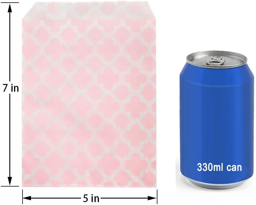 KEYYOOMY 100 Pcs Light Pink Candy Buffet Bags Small Cookie Bags Polka Dot Paper Treat Bags for Wedding Birthday Party (5 inch x 7 inch)