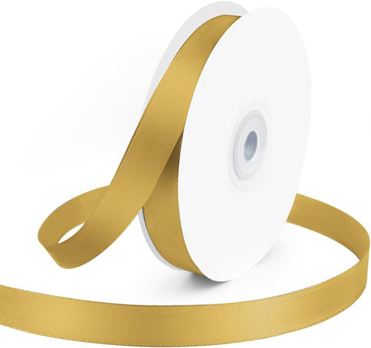 KMER LIFE 5/8" Wide x 50 Yards Golden Single Faced Polyester Satin Ribbon, Golden Satin Ribbon Perfect for Wedding Decor, Wreath, Crafts, Gift Wrapping & Other Projects (Golden)
