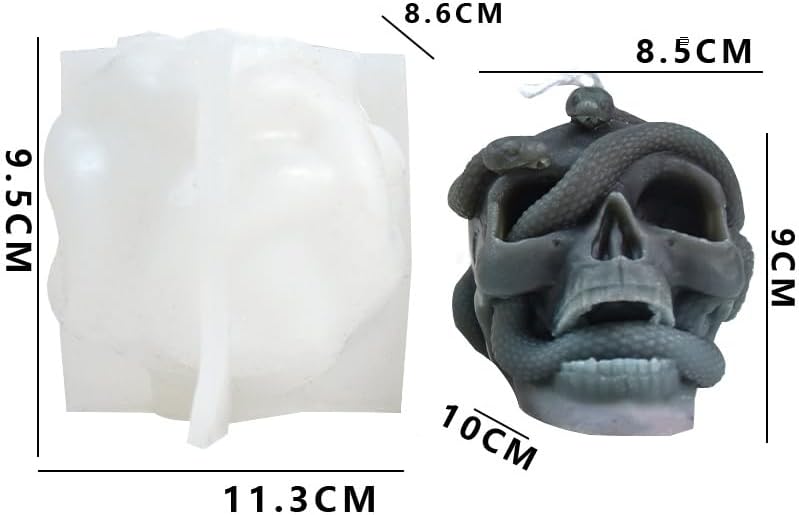 Halloween Snake Winding Skull Candle Silicone Mold, DIY 3.7 Inch Ghost Skull Candle Making Wax Moulds Gypsum Ornament Resin Soap Molds Casting Art Home Decor