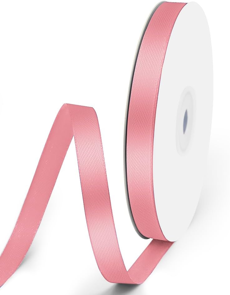 3/8" x 50 Yards Satin Ribbon - Pink Silk Ribbon with Spool - Ideal for Gift Wrapping, Floral Bouquets, Crafts, Wedding Party Decorations, Christmas and Sewing Projects
