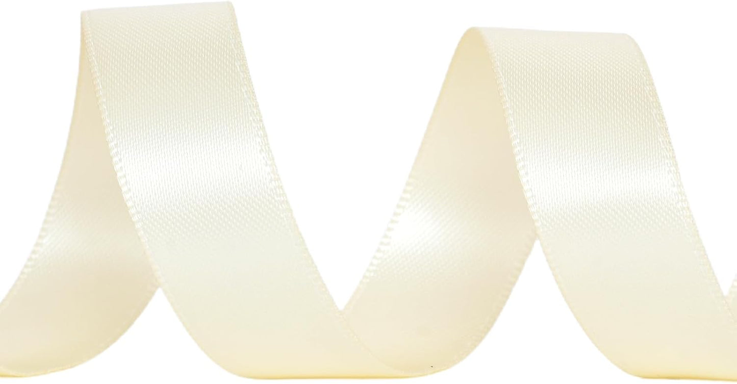 YAMA Ivory Double Faced Satin Ribbon, 1/2 Inch 25 Yards, Cream Ribbon for Gift Wrapping Crafts Hair Bows Wedding Party Decoration