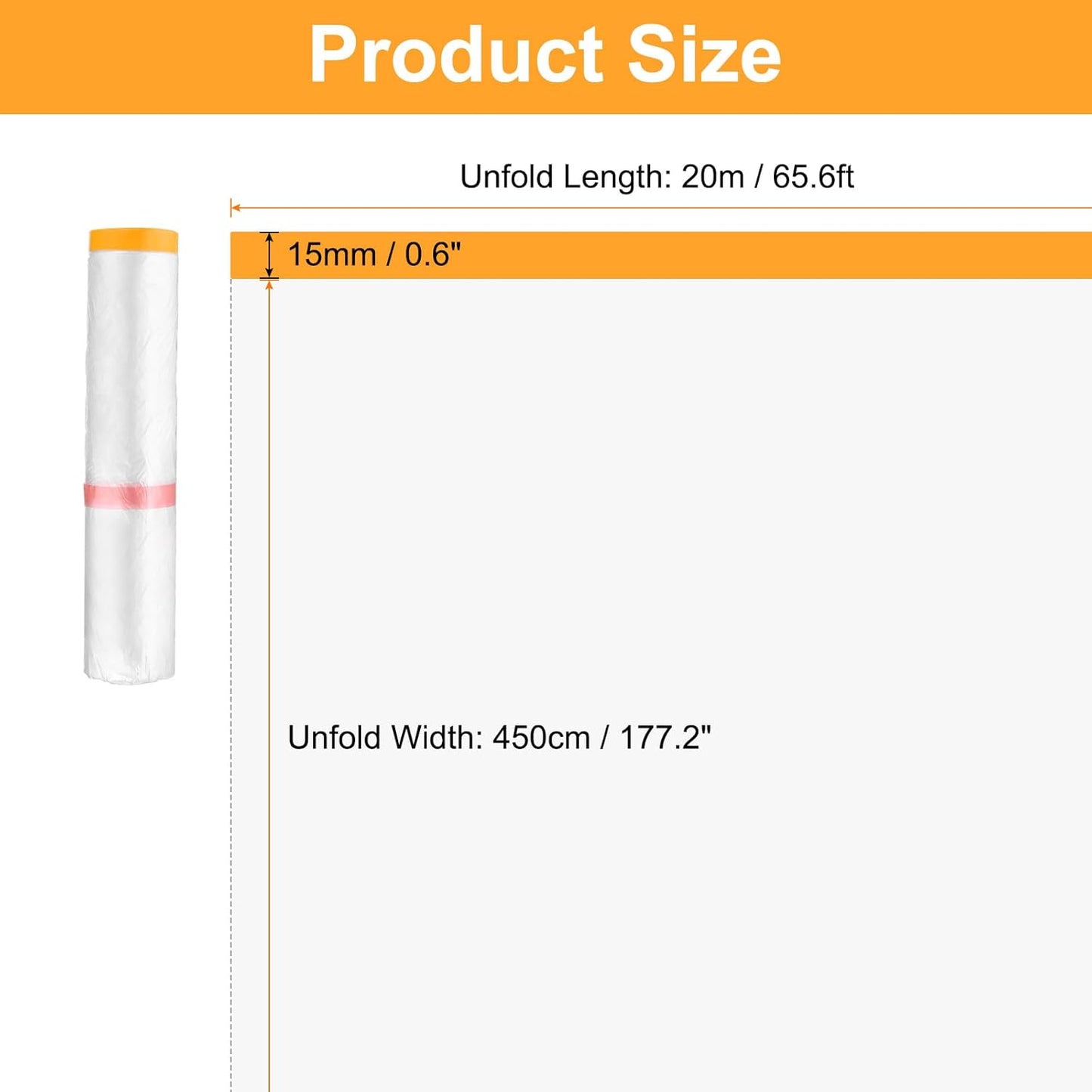 HARFINGTON 3 Rolls Pre-Taped Masking Film 177.2" x65.6ft Double Adhesive Tape and Drape Painters Plastic Drop Cloth Film with Tape Plastic Sheeting for Automotive Painting Covering