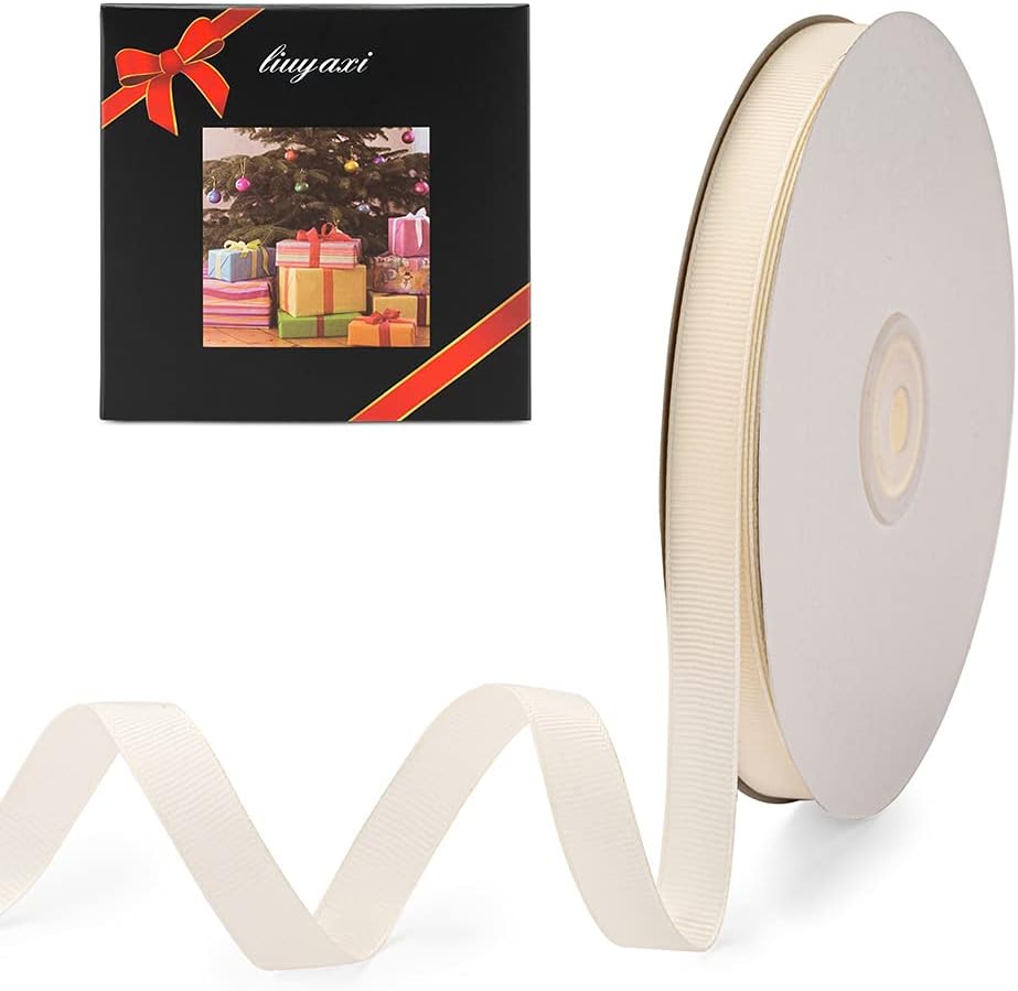 LIUYAXI 1/2" X 50 Yards Solid Ivory/Cream Grosgrain Ribbon, Perfect for Crafts, Wedding Decor, DIY Hair Accessories, Sewing, Gift Package Wrapping and More