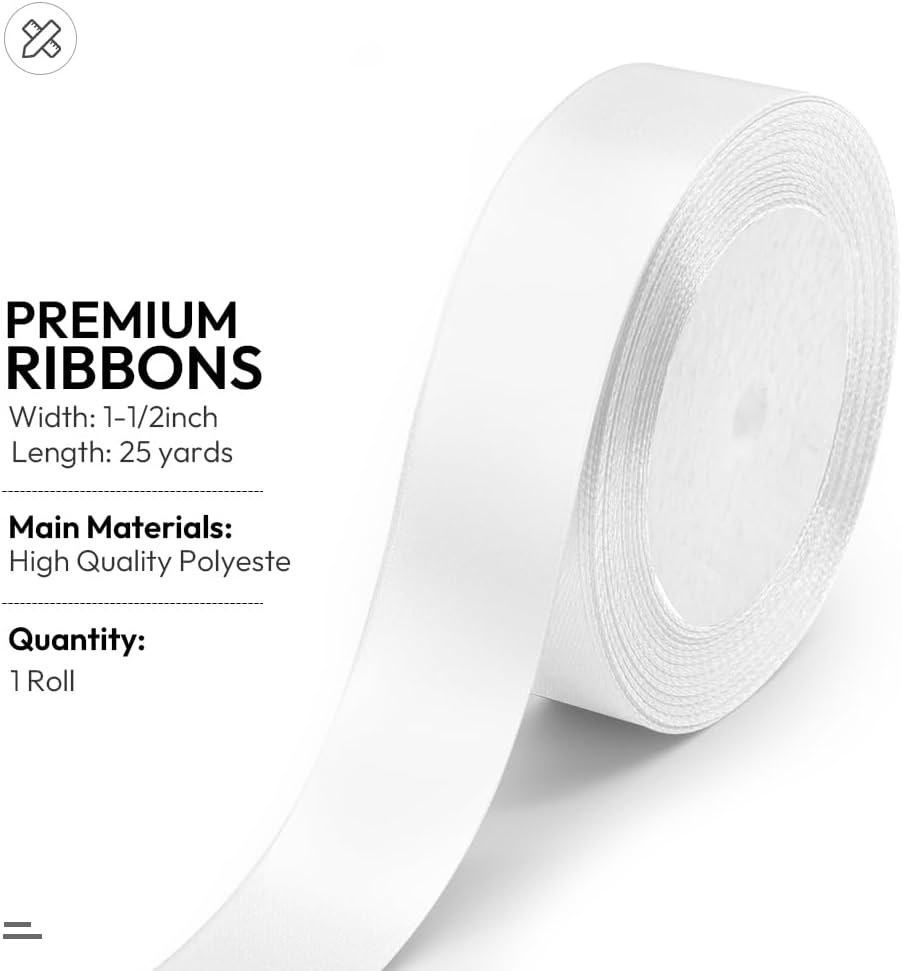 KMER LIFE 1 Inches x 25 Yards Solid White Satin Ribbon, Perfect for Crafts, Wedding Decor, DIY Hair Accessories, Sewing, Gift Package Wrapping and More