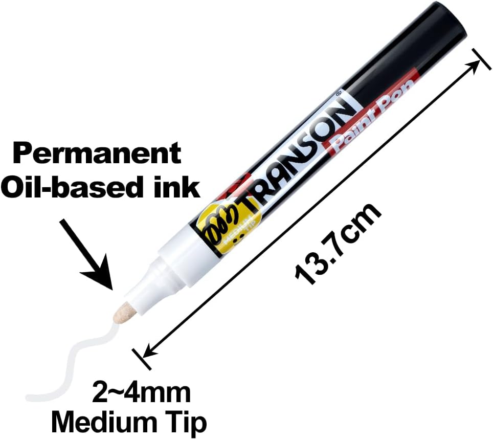 TRANSON 2 White Permanent Paint Markers for Fabric Rock Craft Diy Painting Medium Tip Oil Based Waterproof
