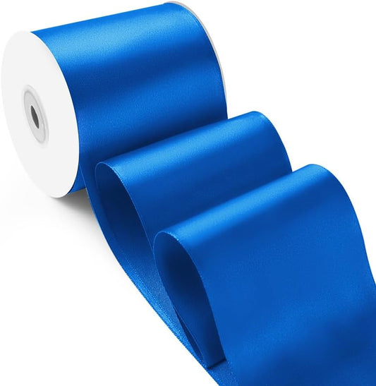 3 Inch 25 Yard Wide Satin Ribbon Royal Blue, Solid Fabric Large Ribbon Roll for Cutting Ceremony Wedding Opening Party Decoration, Chairs, Sewing, Festival Pageant Sashes