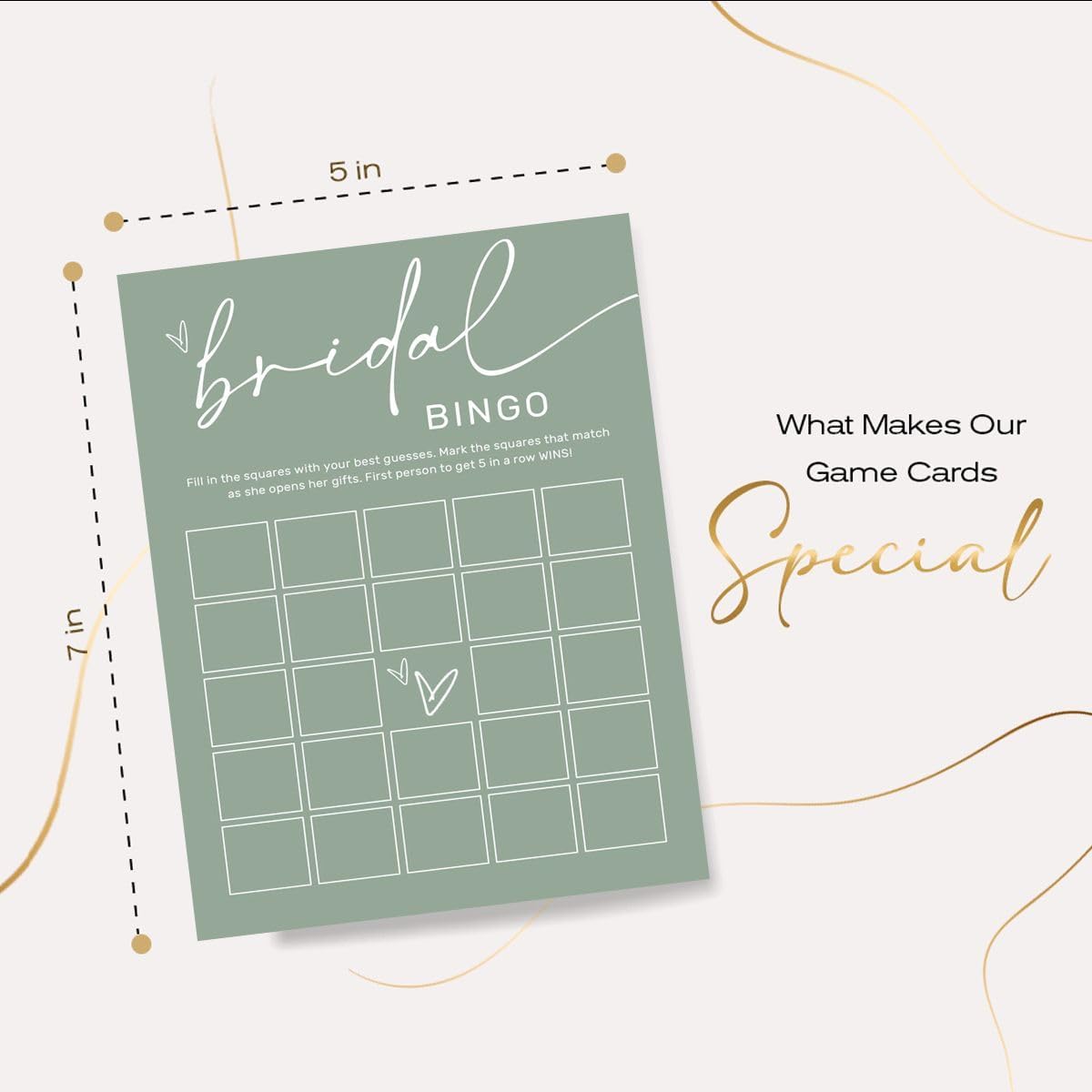 Bridal Shower Bingo, What Will The Bride to Be Receive, 25Pcs Bridal Bingo Game Cards, Engagement Party Games for Guests, Minimalist Green Wedding Party Supplies - C18