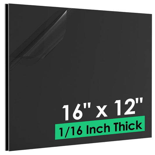 ABS Plastic Sheet 1/16" x 16" x 12", 2 Pack Black Rigid Thermoplastic Board for Crafts, DIY Projects, Dual-Surface (Textured & Smooth)