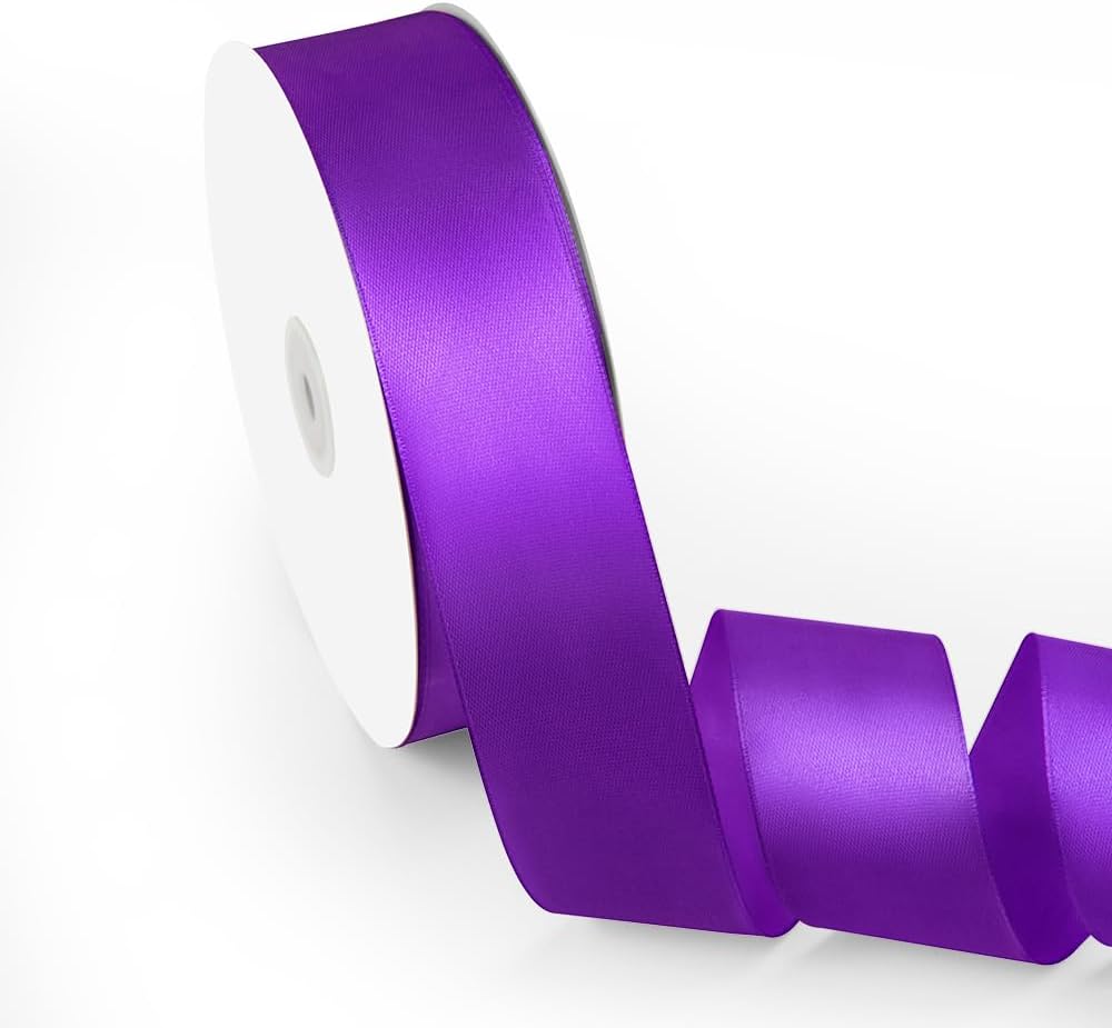 1-1/2" x 100 Yards Satin Ribbon - Wide Silk Purple Ribbon with Spool - Ideal for Gift Wrapping, Floral Bouquets, Crafts, Wedding Party Decorations, Christmas and Sewing Projects