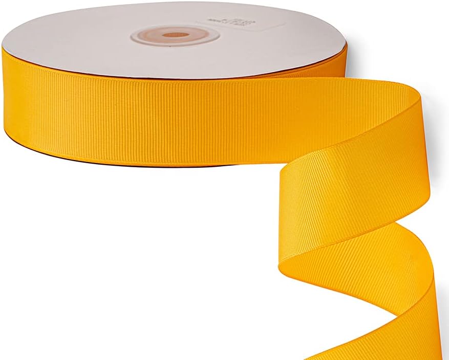 LIUYAXI 1" X 50 Yards Solid Gold Grosgrain Ribbon, Perfect for Crafts, Wedding Decor, DIY Hair Accessories, Sewing, Gift Package Wrapping and More
