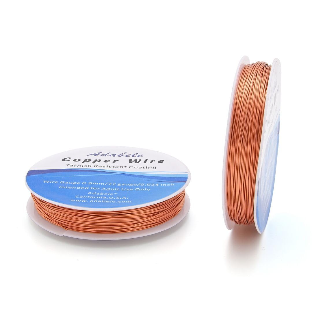 Adabele 249 Feet Premium Tarnish Resistant Round Bare Raw Jewelry Copper Wire Beading Wire Spool Bulk (0.6mm/22 Gauge) for DIY Craft Jewelry Making BF287-6