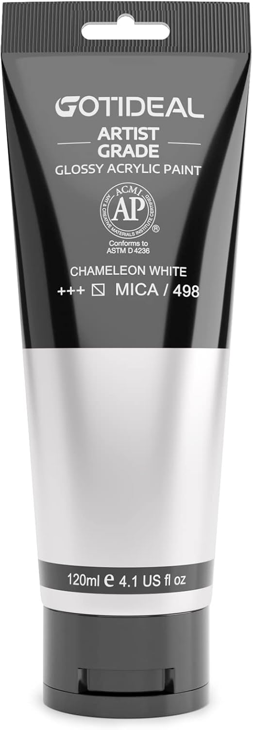 GOTIDEAL Iridescent Acrylic Paint Chameleon White Tubes(120ml, 4.1 oz) Non Toxic Non Fading,Rich Pigments for Painters, Adults & Kids, Ideal for Canvas Wood Clay Fabric Ceramic Craft Supplies