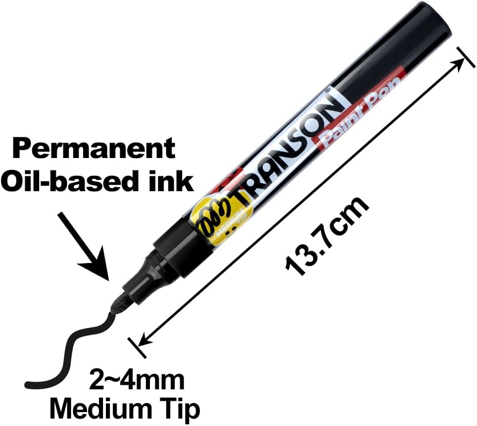 TRANSON Black and White Permanent Paint Markers for Fabric Rock Craft Diy Painting Medium Tip Oil Based Waterproof