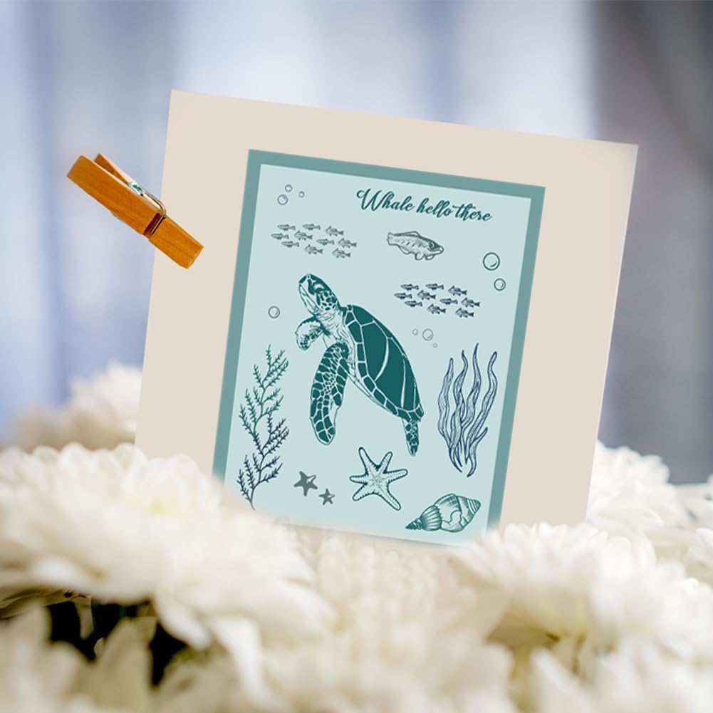 11.7 x 8.3 inch Sea Turtle Clear Stamps for Card Making Marine Organism Rubber Stamps Background Stamps for Card Making Holiday DIY Handmade Decoration Scrapbooking journaling Stamps